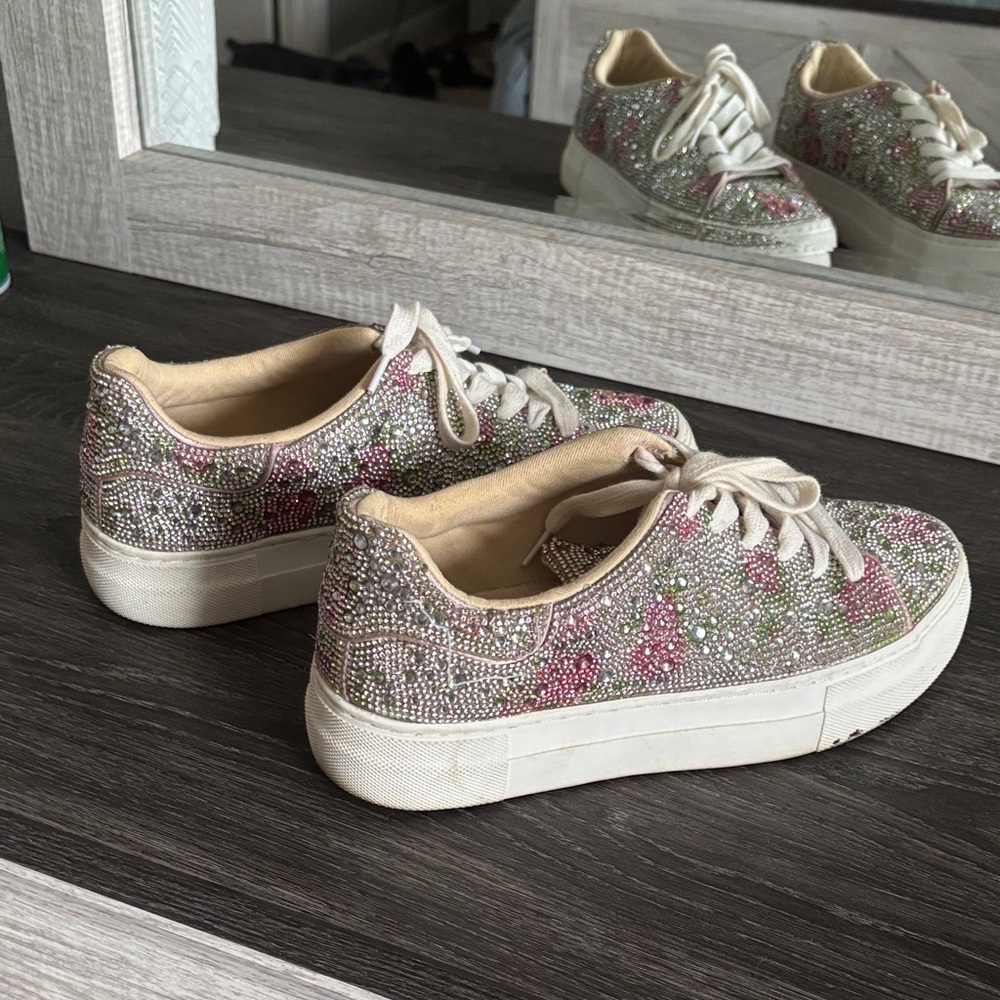 Betsey Johnson Pink and Silver Rhinestone Sneakers